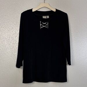 Travelers by Chico’s Black Blouse with chain lace-up